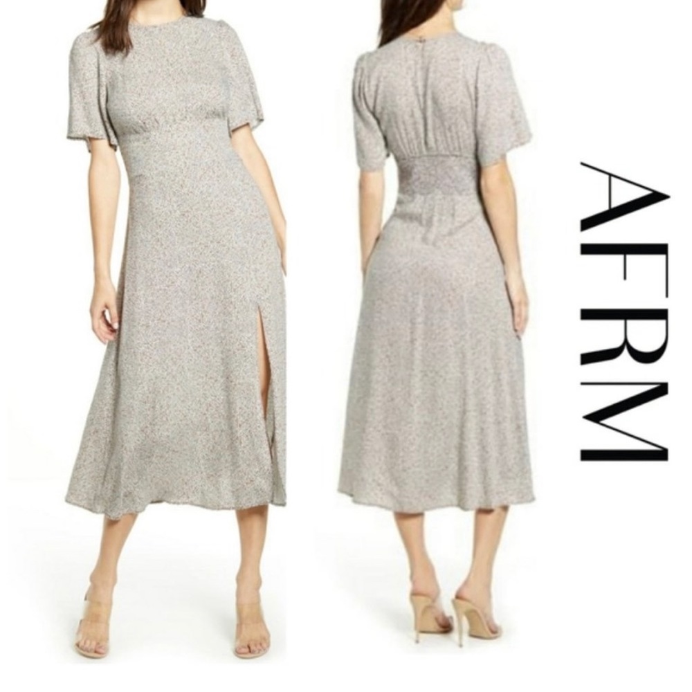 AFRM Dress | AFRM Janice White Leopard Dress with Slit. New with tags; SMALL.